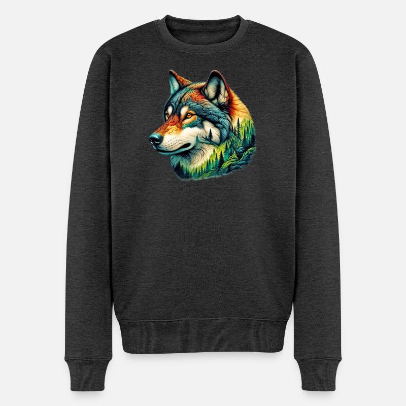 Wolf - Männer Premium Bio Pullover - Anthrazit meliert
