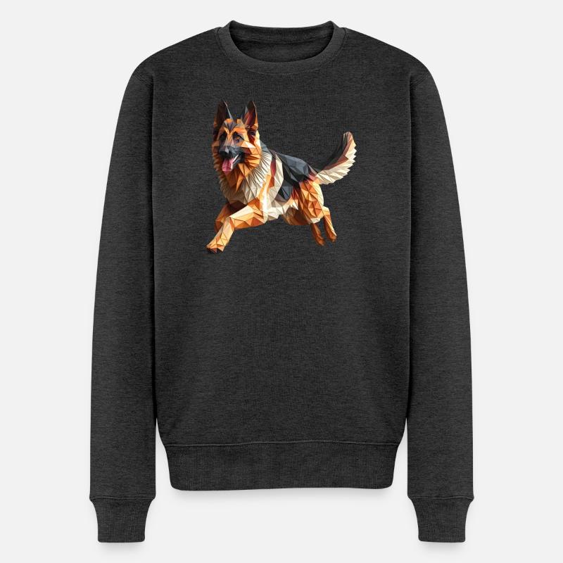 Deutscher Schäferhund Origami Geometrisch 3D - Männer Premium Bio Pullover - Anthrazit meliert