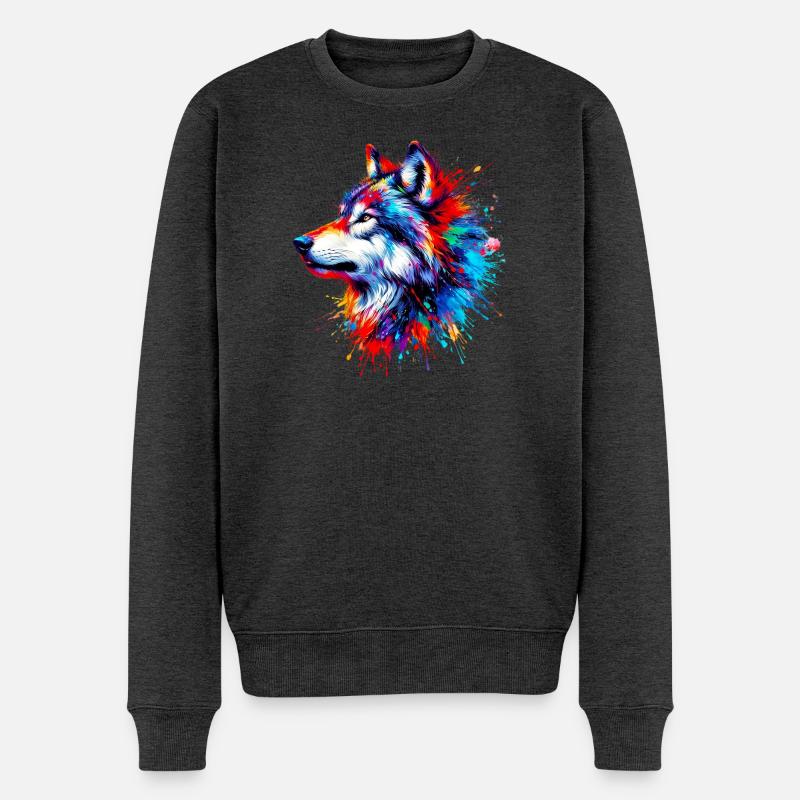 Wolf - Männer Premium Bio Pullover - Anthrazit meliert