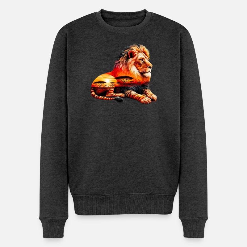 Löwe - Männer Premium Bio Pullover - Anthrazit meliert