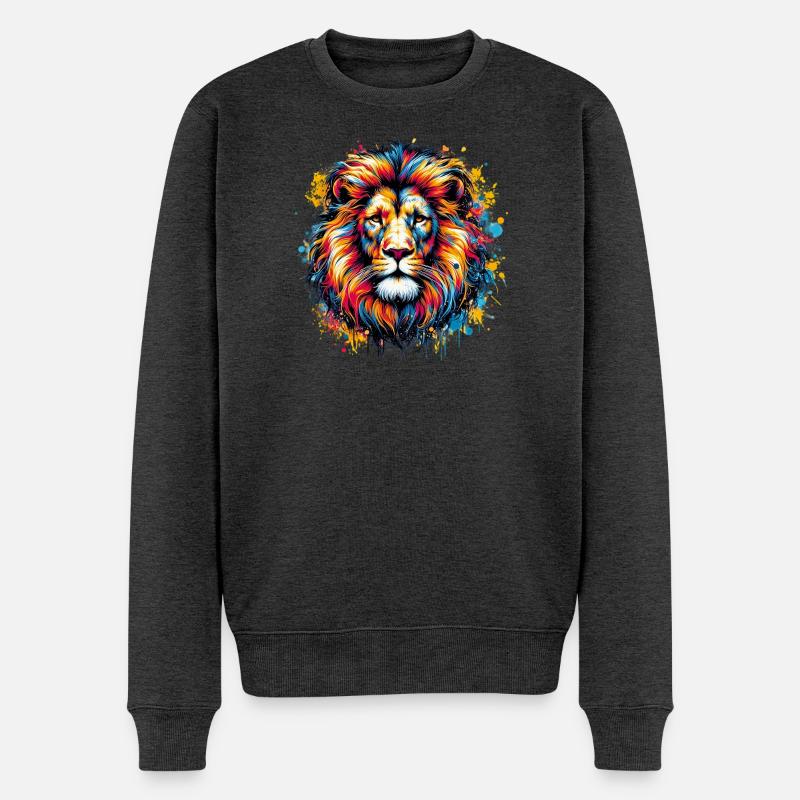 Löwe - Männer Premium Bio Pullover - Anthrazit meliert