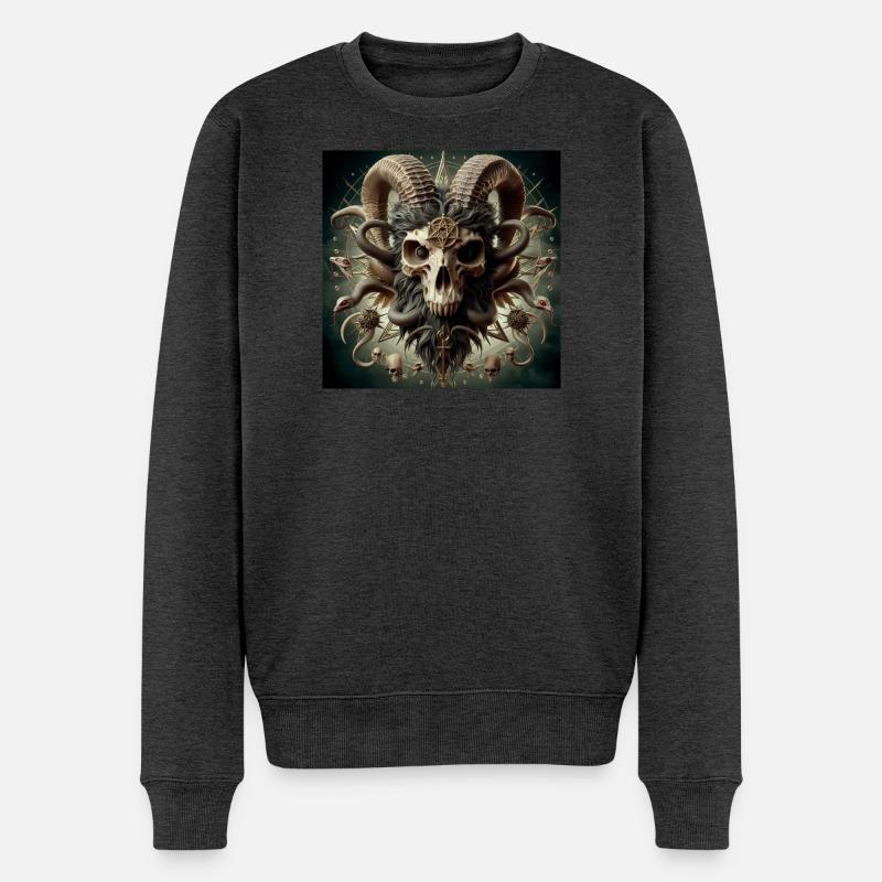 Crâne de chèvre mâle 3D - Pull Premium bio Homme - anthracite chiné