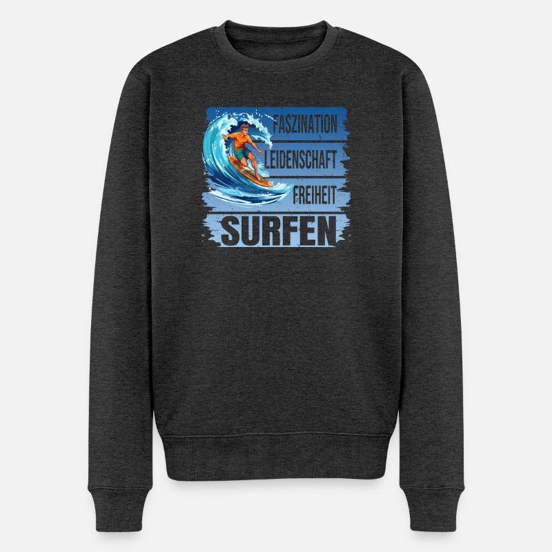 Faszination - Leidenschaft - Freiheit - Surfen - Männer Premium Bio Pullover - Anthrazit meliert