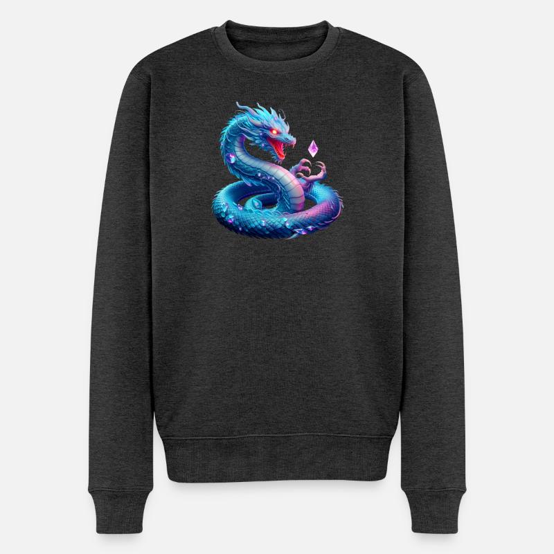 Drache (03) - Männer Premium Bio Pullover - Anthrazit meliert