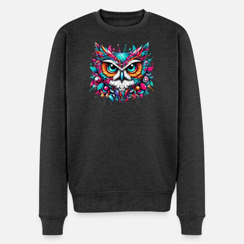 Eule - Männer Premium Bio Pullover - Anthrazit meliert