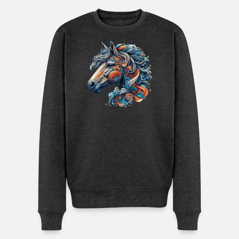 Pferd - Männer Premium Bio Pullover - Anthrazit meliert