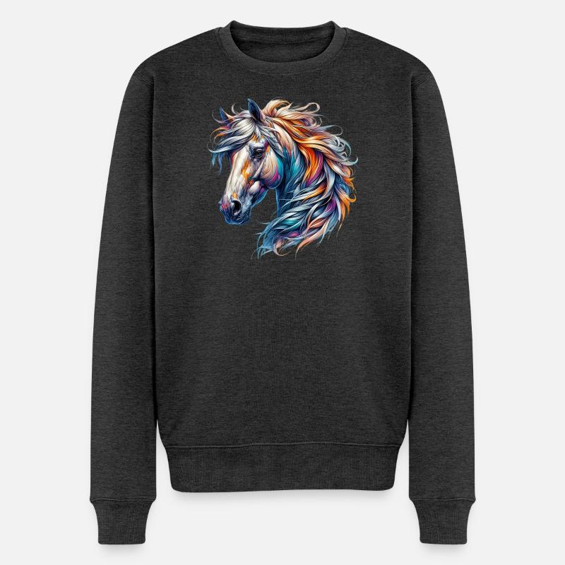 Pferd - Männer Premium Bio Pullover - Anthrazit meliert