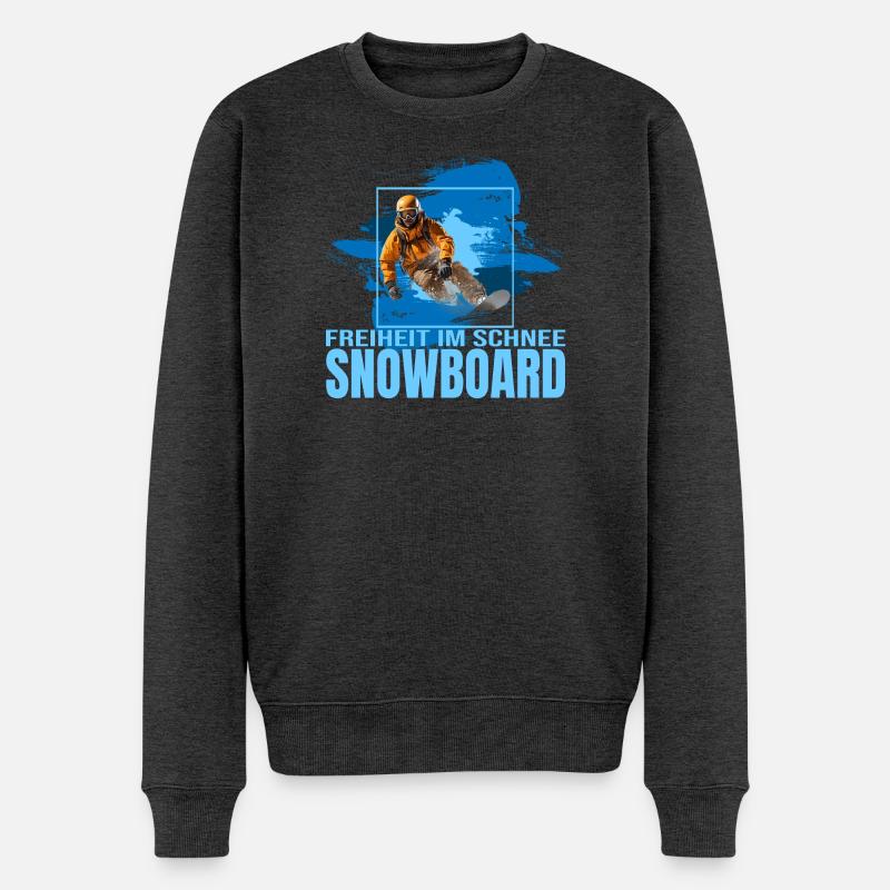 Freiheit im Schnee - Snowboard - Männer Premium Bio Pullover - Anthrazit meliert