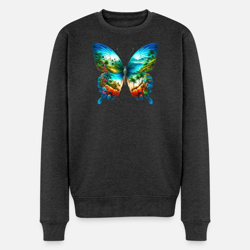 Schmetterling - Männer Premium Bio Pullover - Anthrazit meliert
