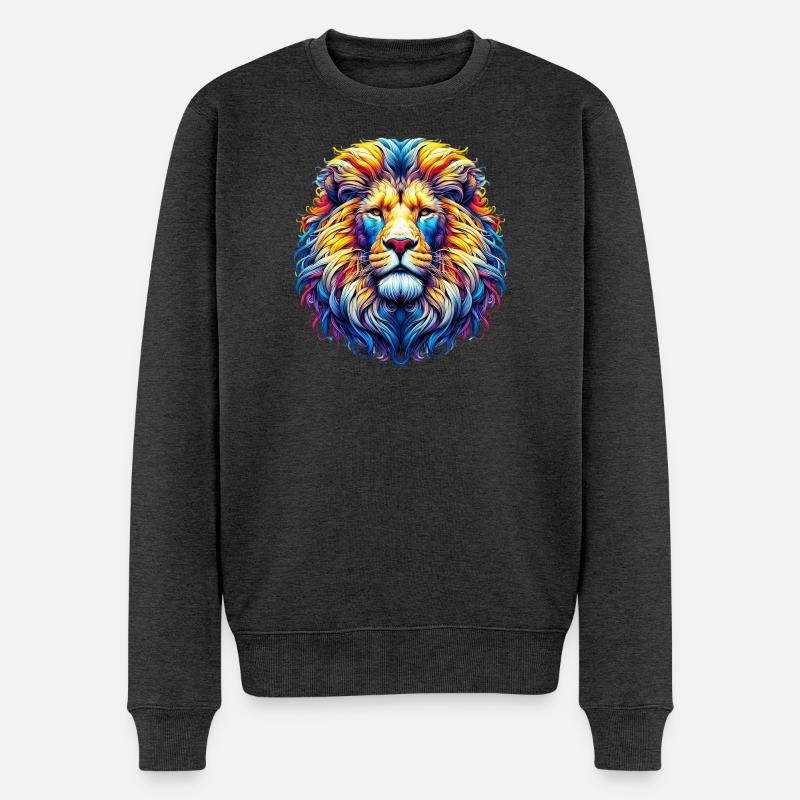 Löwe - Männer Premium Bio Pullover - Anthrazit meliert
