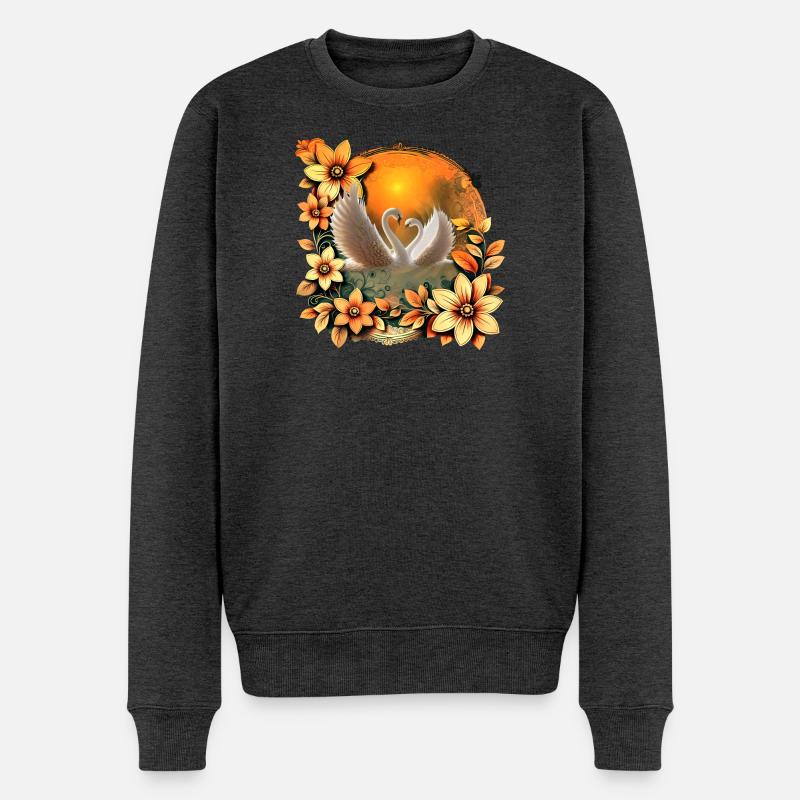 Schöne verliebte Schwäne. - Männer Premium Bio Pullover - Anthrazit meliert