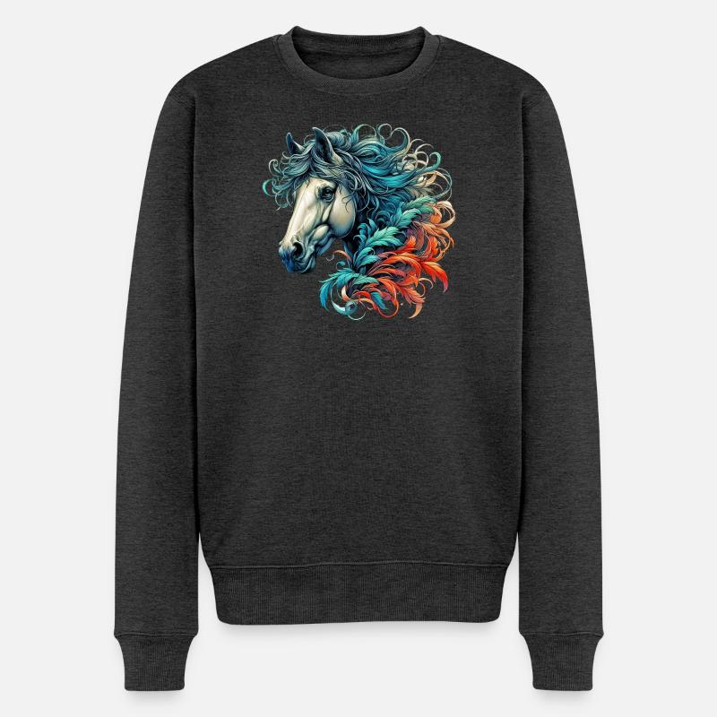 Pferd - Männer Premium Bio Pullover - Anthrazit meliert