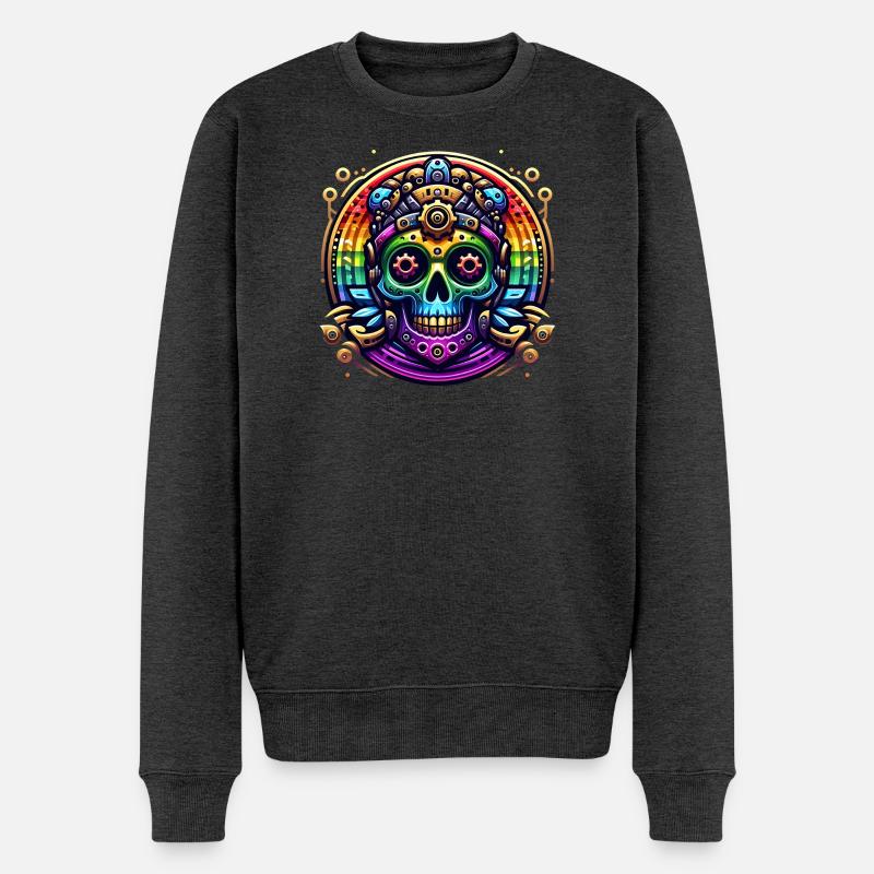 Metallic Rainbow Skull 2 - Männer Premium Bio Pullover - Anthrazit meliert