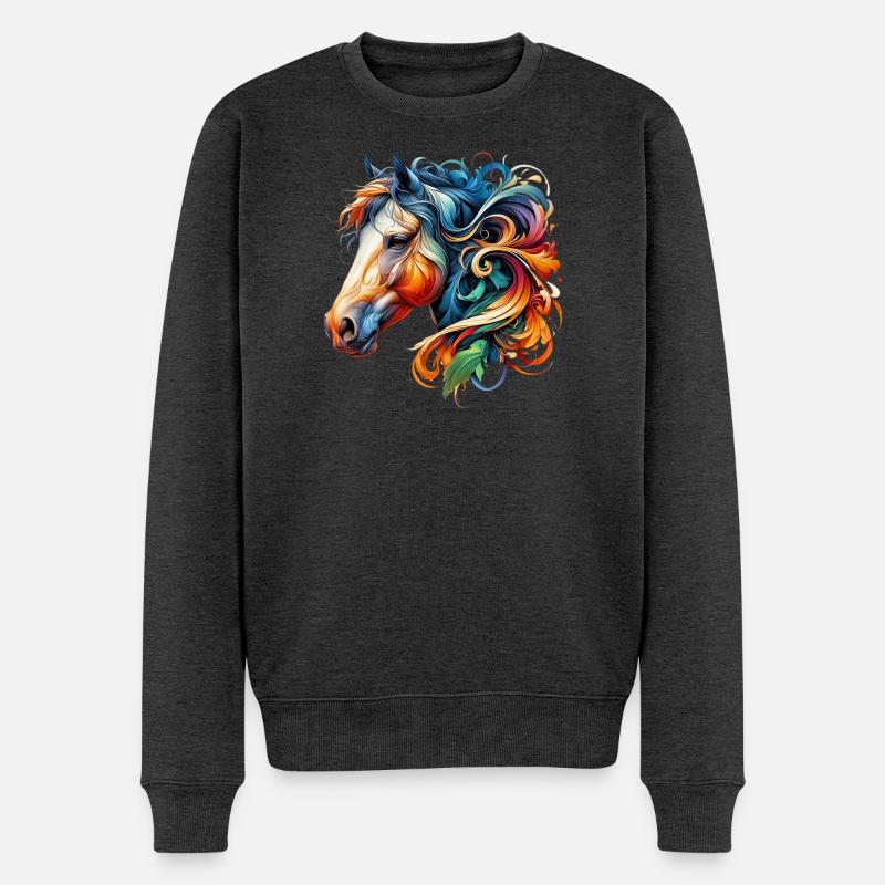Pferd - Männer Premium Bio Pullover - Anthrazit meliert