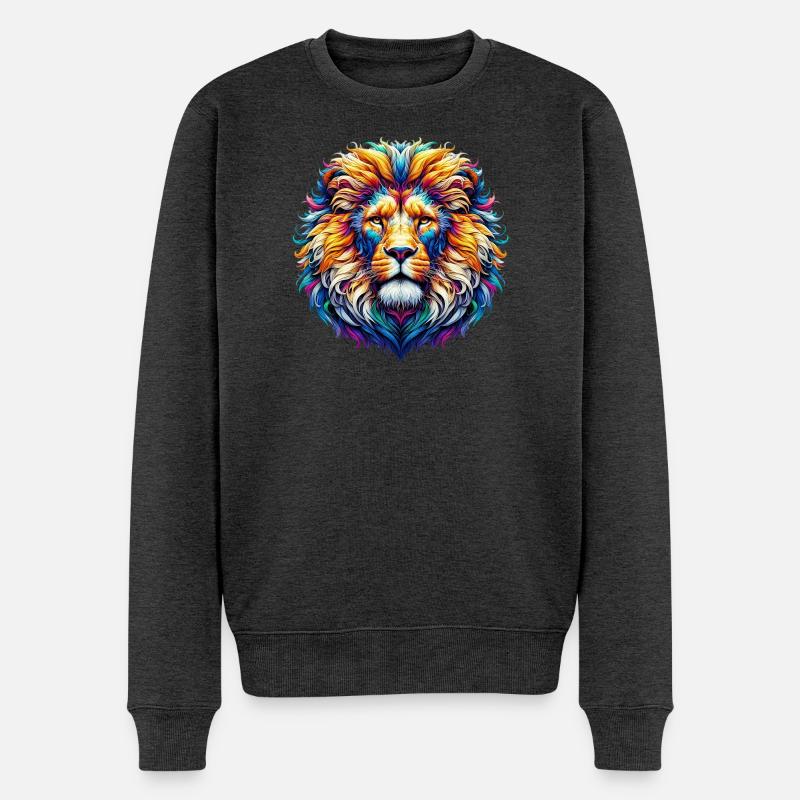 Löwe - Männer Premium Bio Pullover - Anthrazit meliert