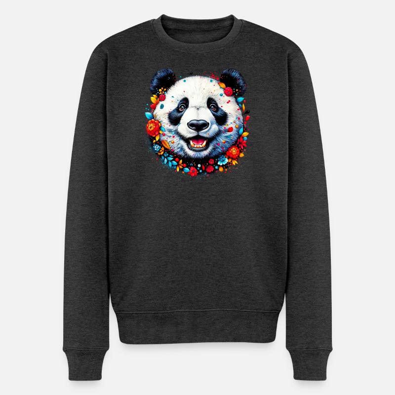 Panda - Männer Premium Bio Pullover - Anthrazit meliert
