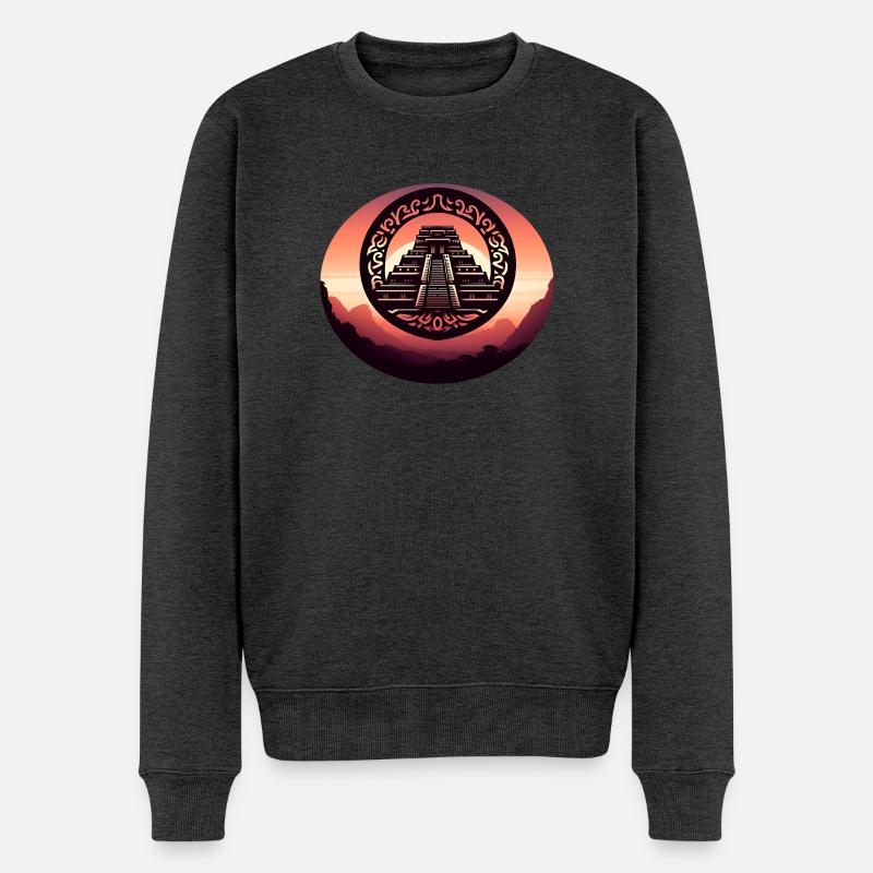 Mayatempel Pyramide Aztekisch Tribal Reise - Männer Premium Bio Pullover - Anthrazit meliert
