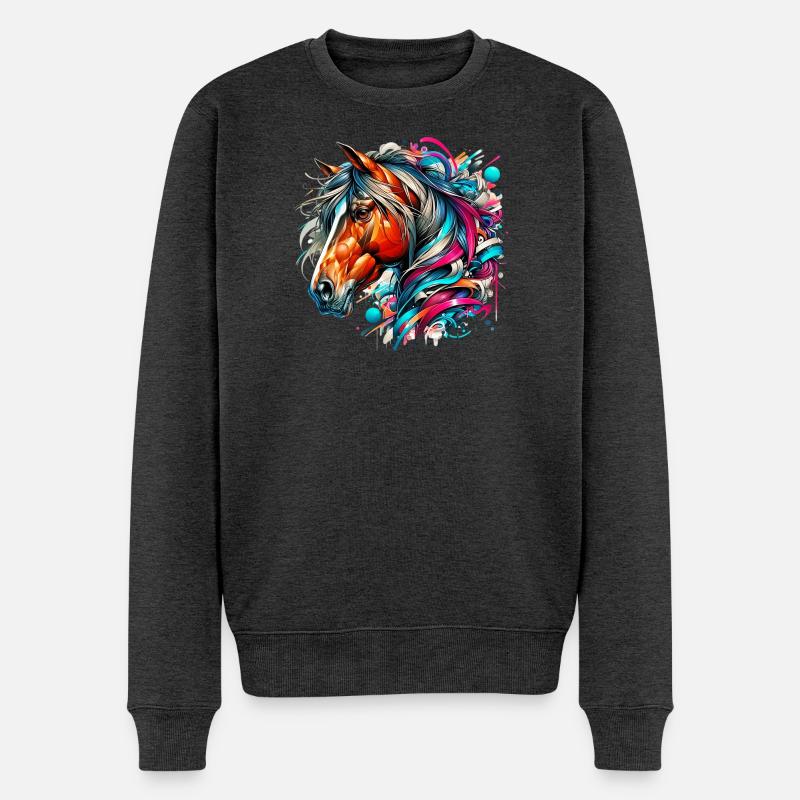 Pferd - Männer Premium Bio Pullover - Anthrazit meliert
