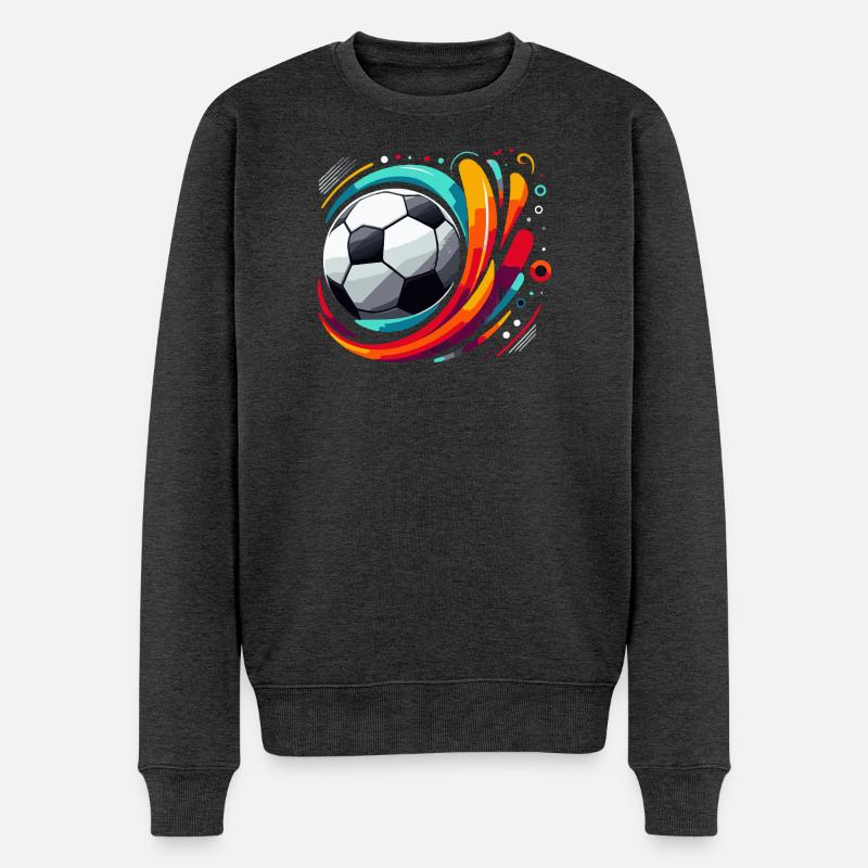 Farbenfroher Fußballwirbel - Männer Premium Bio Pullover - Anthrazit meliert