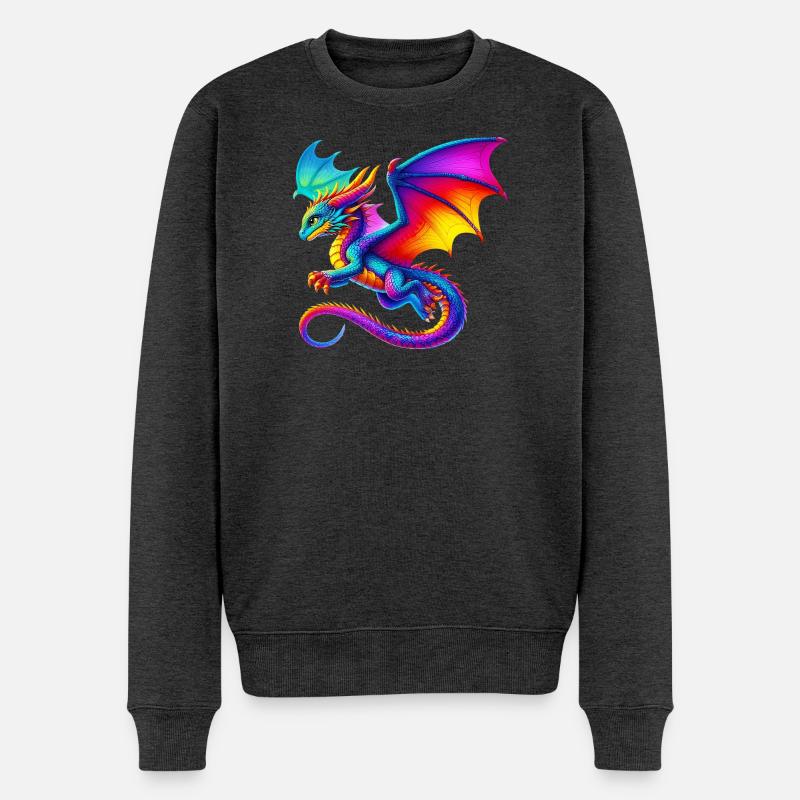 Drache - Männer Premium Bio Pullover - Anthrazit meliert