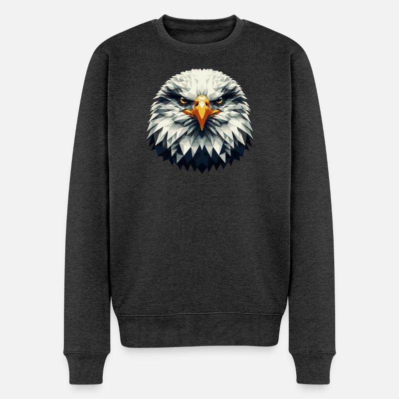 Tête d’aigle géométrique – Polygonale - Pull Premium bio Homme - anthracite chiné