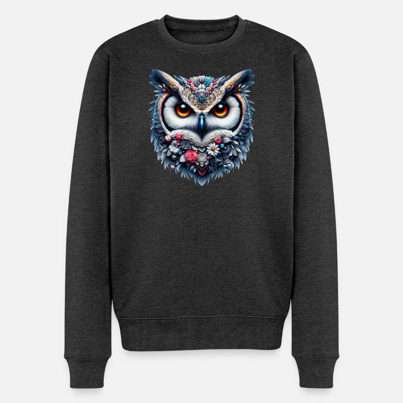 Eule - Männer Premium Bio Pullover - Anthrazit meliert