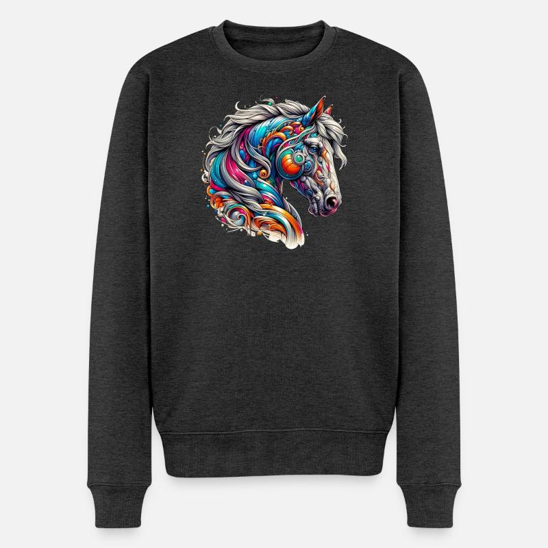 Pferd - Männer Premium Bio Pullover - Anthrazit meliert