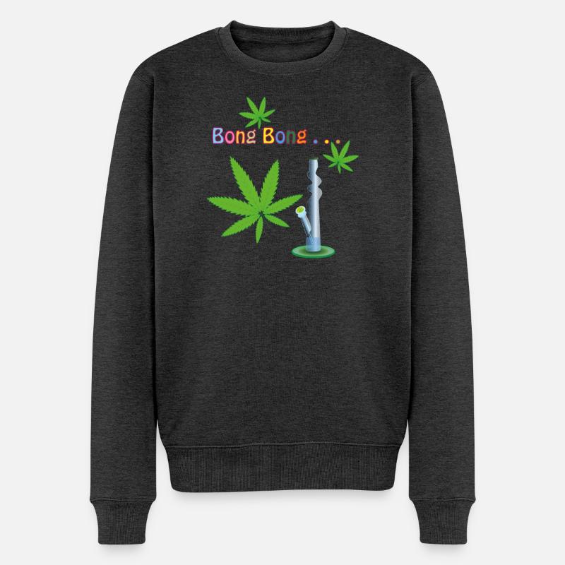 Cannabis Blätter mit Bong - Männer Premium Bio Pullover - Anthrazit meliert