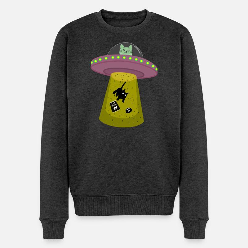 UFO-Katze - Männer Premium Bio Pullover - Anthrazit meliert