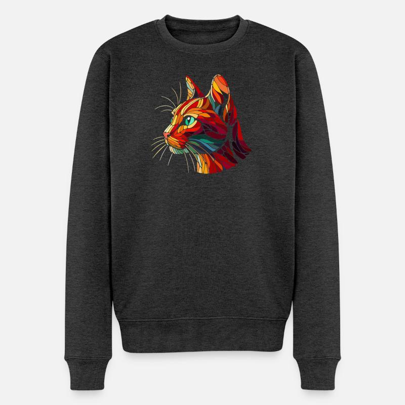 Roter Katzenkopf geometrische Kunstpolygone - Männer Premium Bio Pullover - Anthrazit meliert