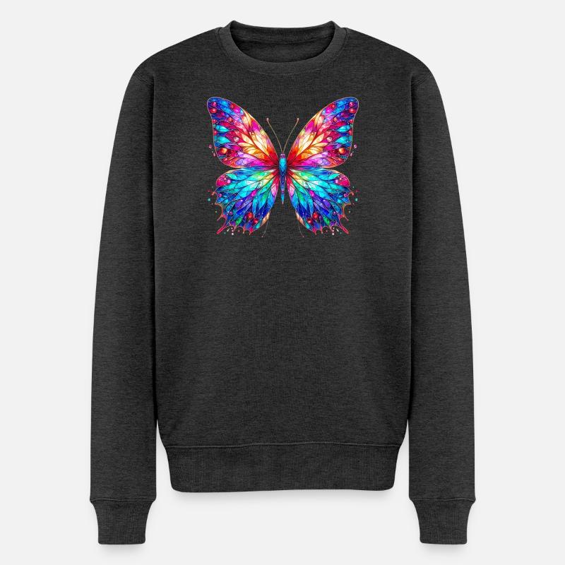 Schmetterling - Männer Premium Bio Pullover - Anthrazit meliert