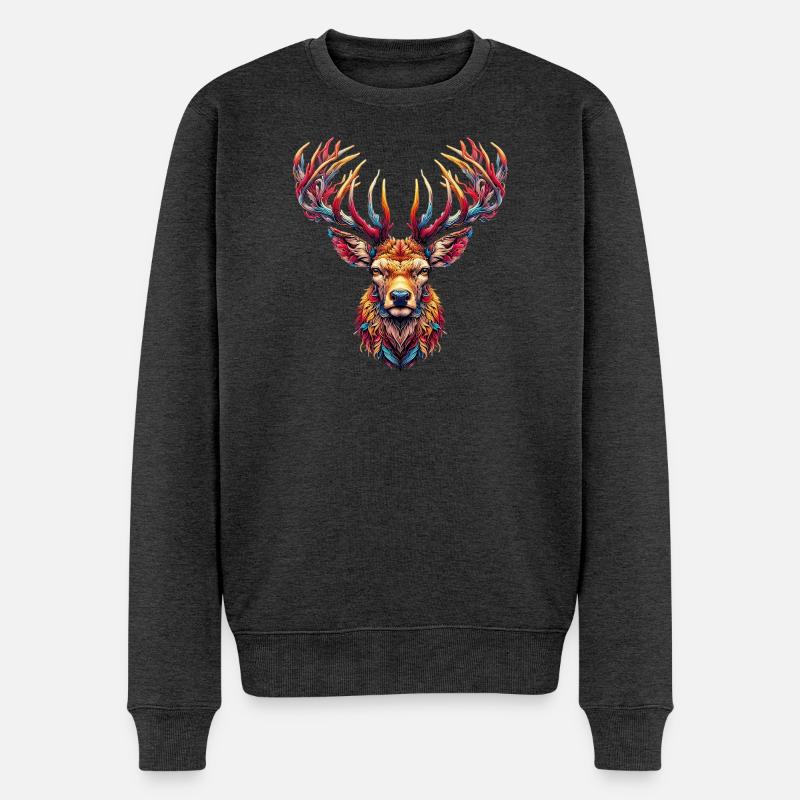 Hirsch - Männer Premium Bio Pullover - Anthrazit meliert