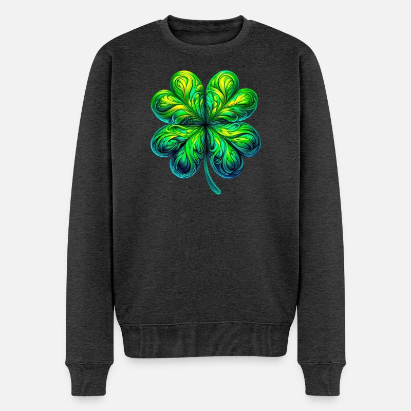Vierblättriges Kleeblatt - Männer Premium Bio Pullover - Anthrazit meliert