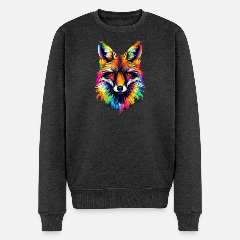 Fuchs Pop Art Bunt Fuchsliebhaber Rotfuchs Füchse - Männer Premium Bio Pullover - Anthrazit meliert