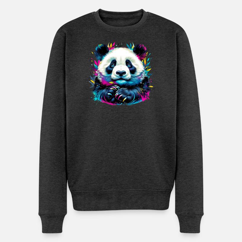 Panda - Männer Premium Bio Pullover - Anthrazit meliert