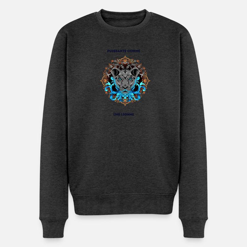 comme une lionne avec texte - Pull Premium bio Homme - anthracite chiné