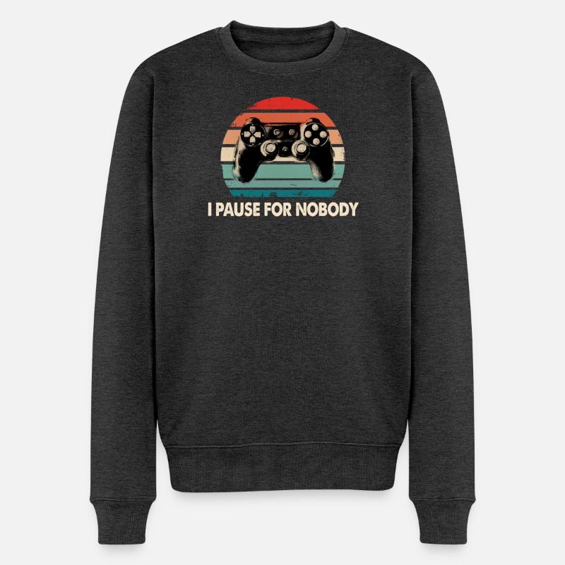 I Pause For Nobody - Vintage Gamer - Männer Premium Bio Pullover - Anthrazit meliert