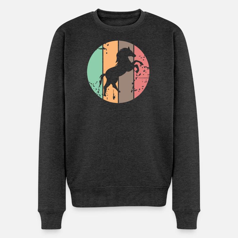 retro Farben Pferd Galopp Tiere Illustration icon - Männer Premium Bio Pullover - Anthrazit meliert