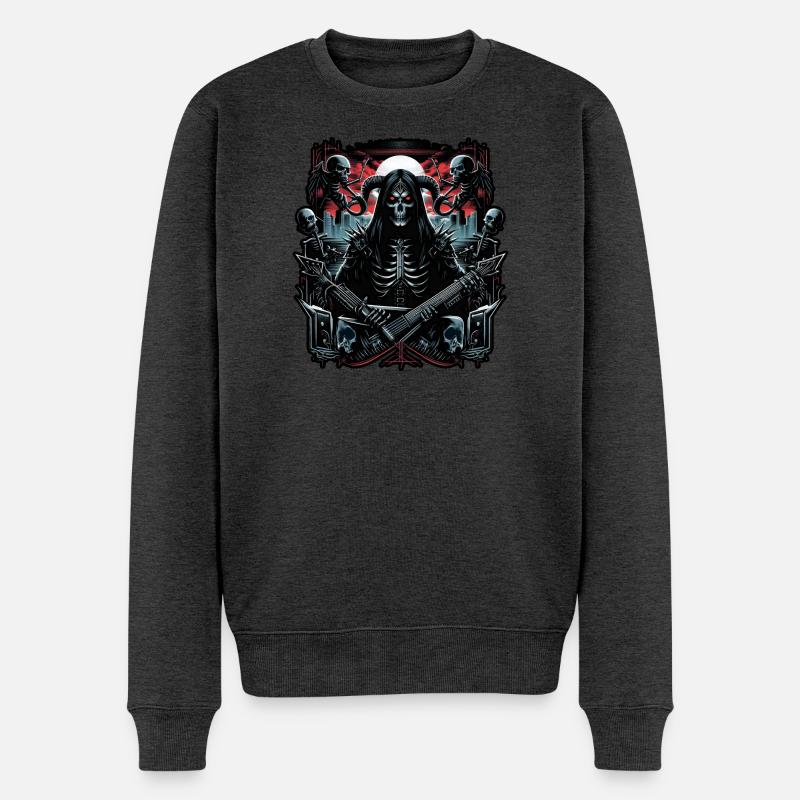 Tod mit Sensenmann Gitarre - Männer Premium Bio Pullover - Anthrazit meliert