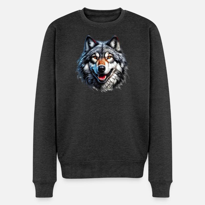 Wolf - Männer Premium Bio Pullover - Anthrazit meliert