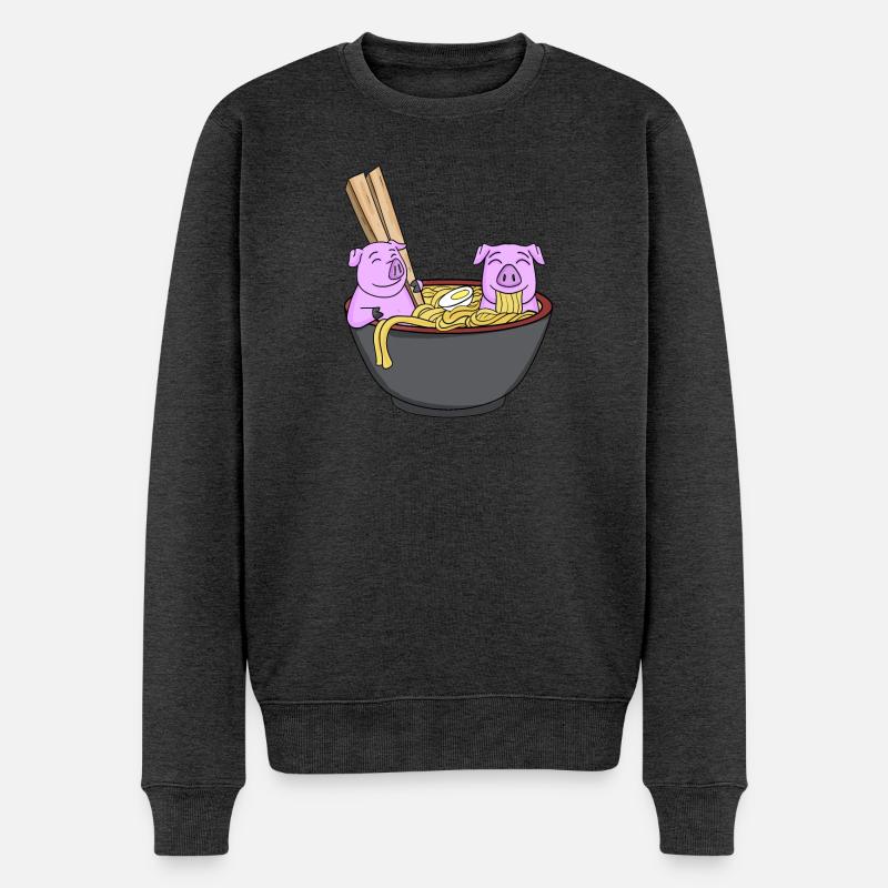 Kawaii Japan Schwein Ramen - Männer Premium Bio Pullover - Anthrazit meliert