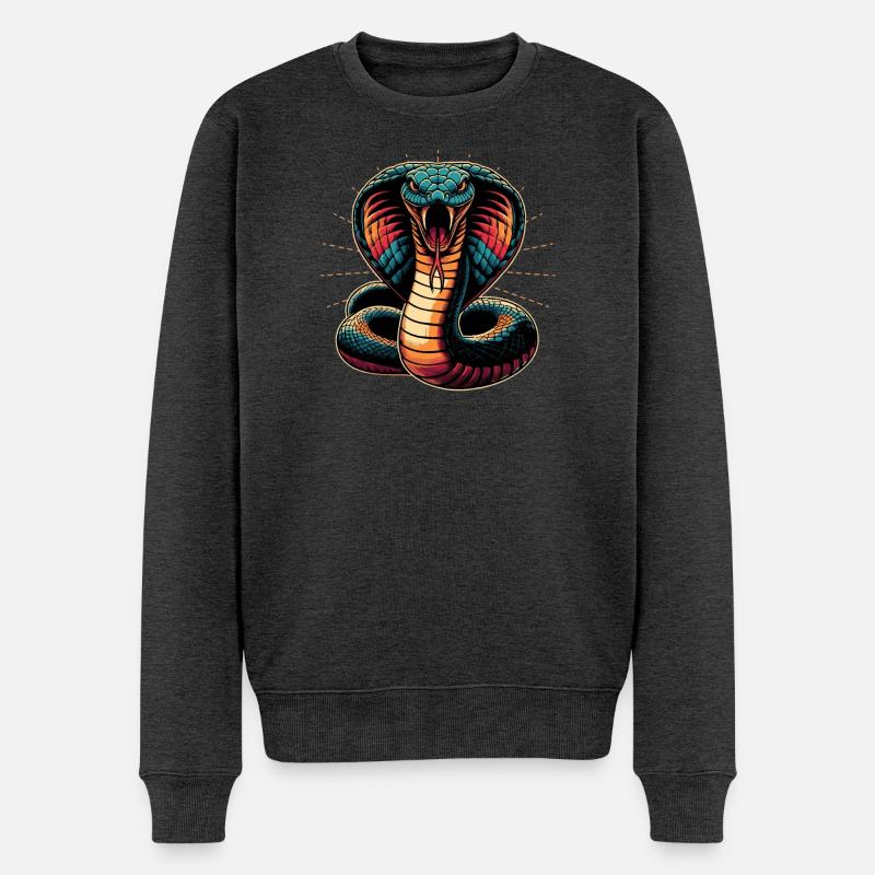 dynamisches und farbenfrohes Cobra-Schlangen Motiv - Männer Premium Bio Pullover - Anthrazit meliert