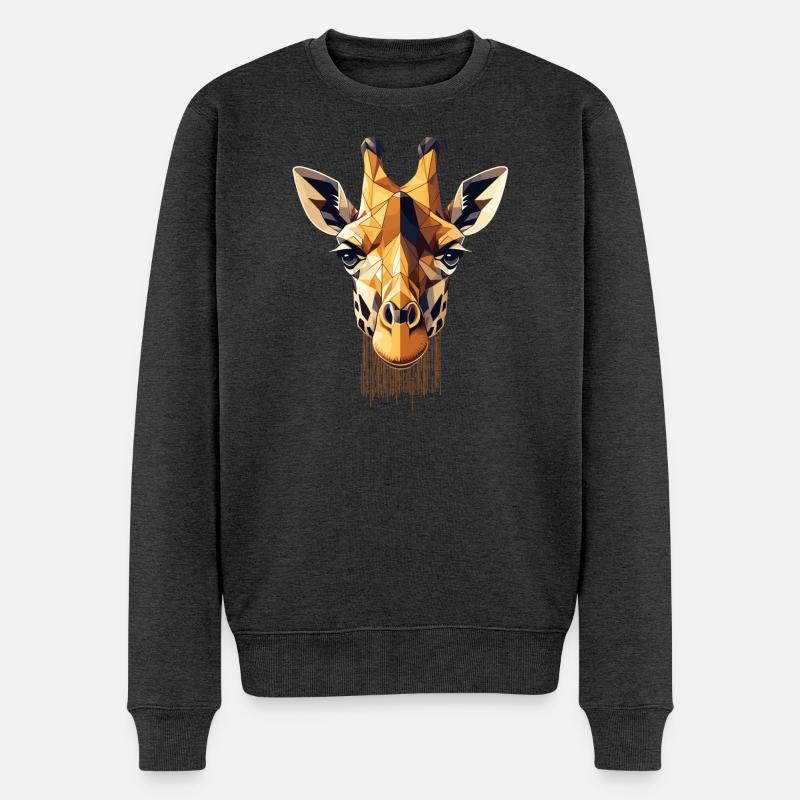 geometrischer Giraffen Kopf- Polygonen Motiv - Männer Premium Bio Pullover - Anthrazit meliert