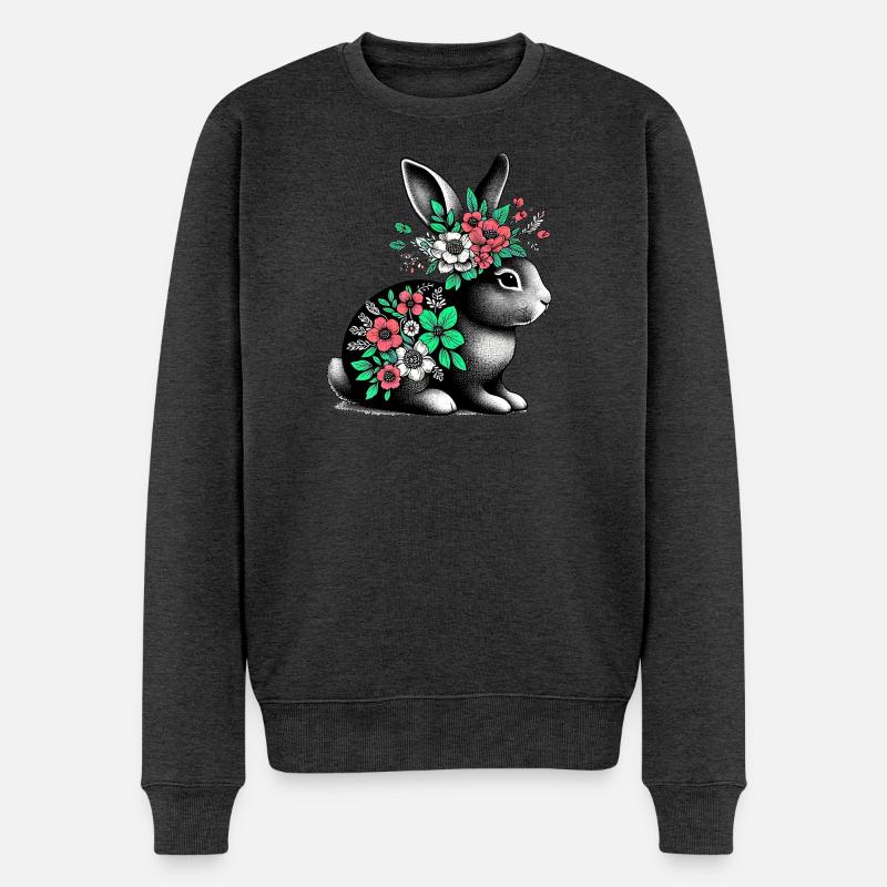 Lapin aux fleurs - Pull Premium bio Homme - anthracite chiné