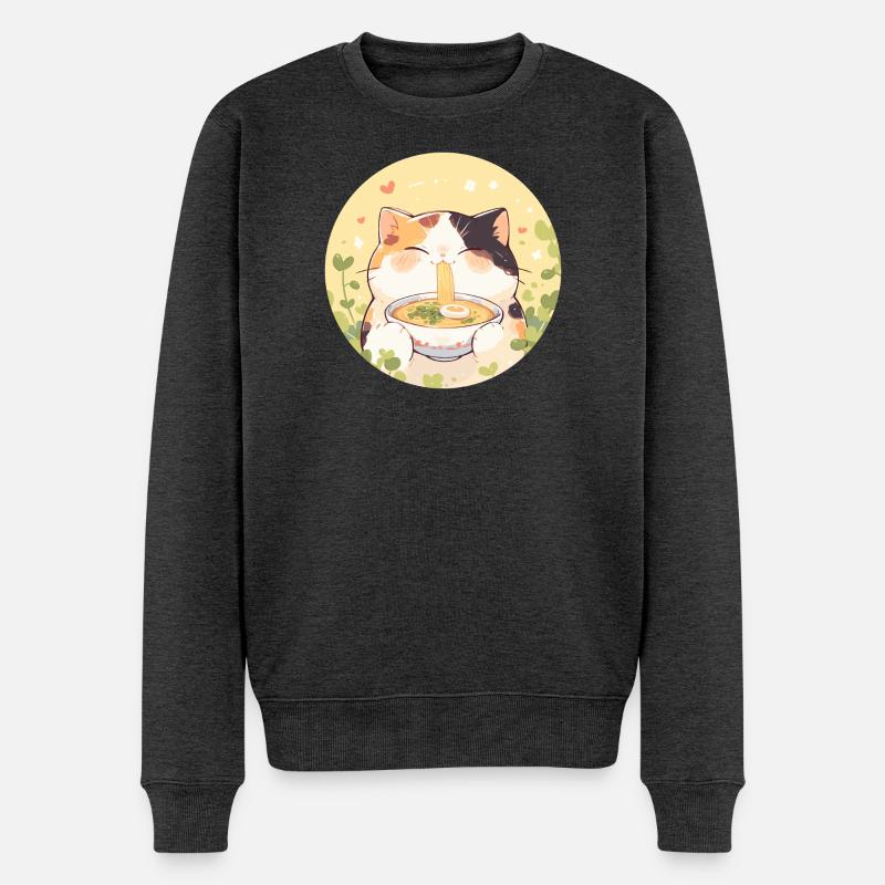 Katze isst Ramen - Männer Premium Bio Pullover - Anthrazit meliert