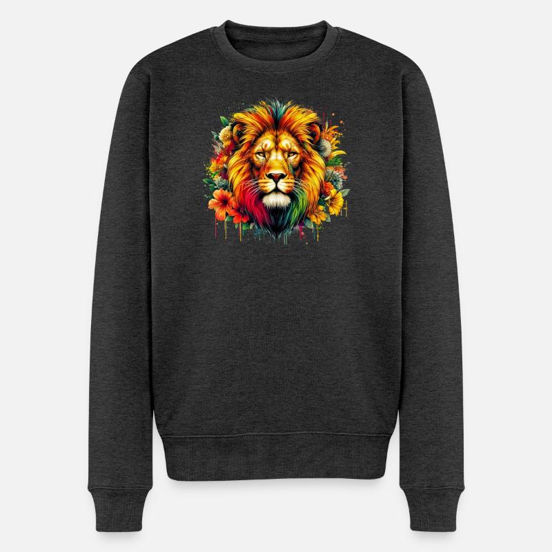 Löwe - Männer Premium Bio Pullover - Anthrazit meliert