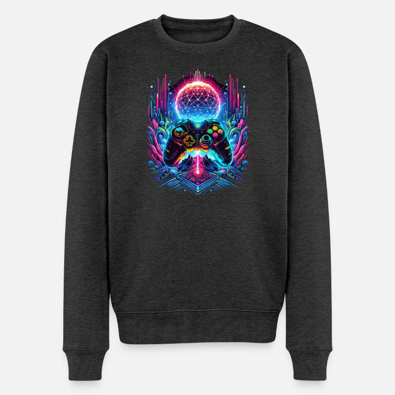 Synthwave Cyberpunk Gaming Controller - Männer Premium Bio Pullover - Anthrazit meliert