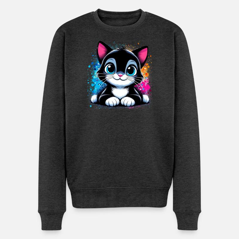 Katze - Männer Premium Bio Pullover - Anthrazit meliert