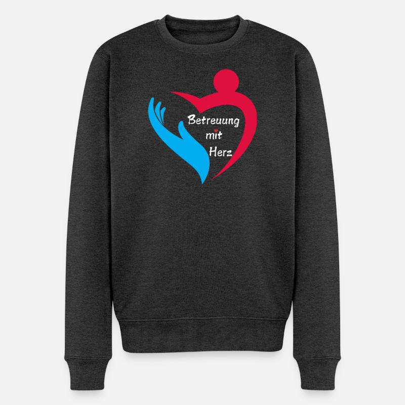 Blue Hand Betreuung mit Herz - Männer Premium Bio Pullover - Anthrazit meliert