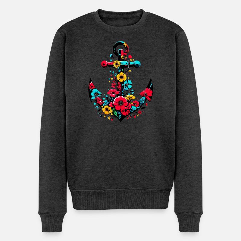 Ein Anker mit Blumen - Männer Premium Bio Pullover - Anthrazit meliert